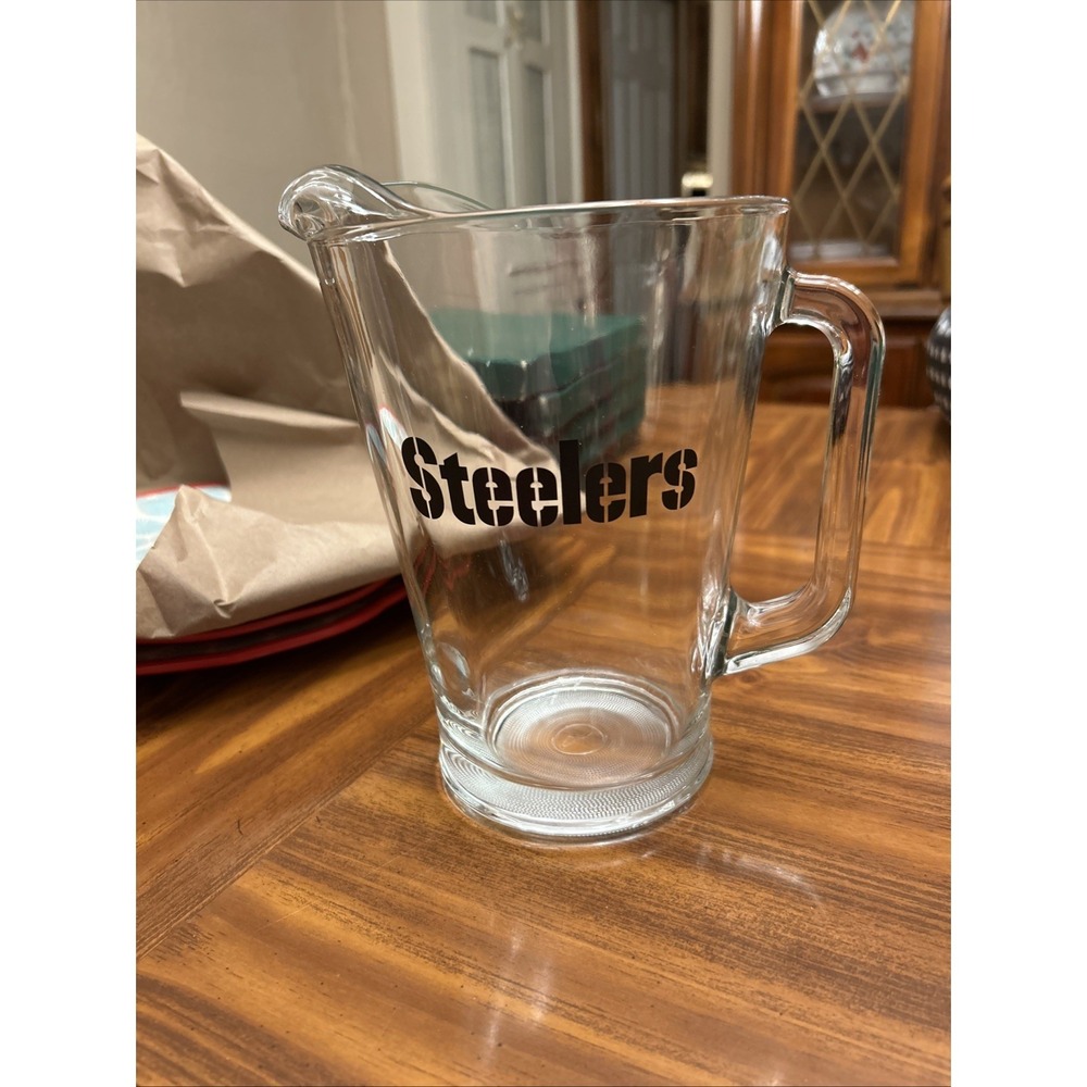 Vintage Crisa Clear Glass Pitcher Pittsburgh Steelers‎ Logo